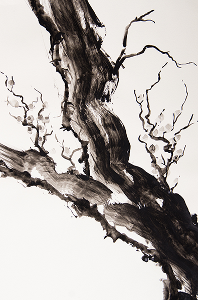 Traditional ink painting of cherry blossoms.